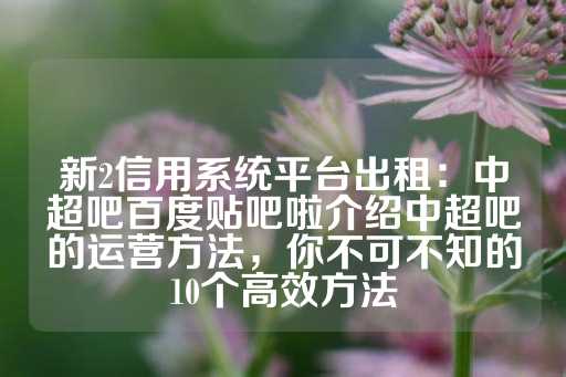 新2信用系统平台出租：中超吧百度贴吧啦介绍中超吧的运营方法，你不可不知的10个高效方法-第1张图片-皇冠信用盘出租