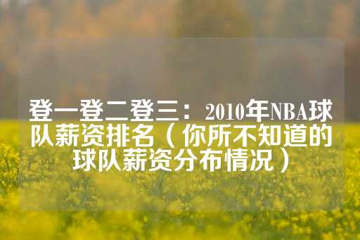 登一登二登三：2010年NBA球队薪资排名（你所不知道的球队薪资分布情况）