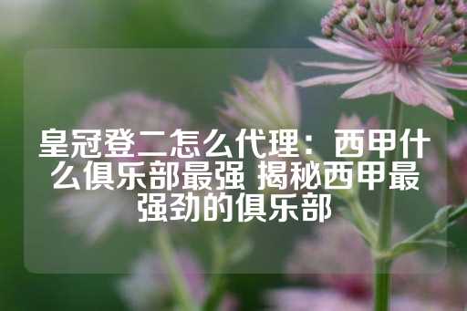 皇冠登二怎么代理：西甲什么俱乐部最强 揭秘西甲最强劲的俱乐部-第1张图片-皇冠信用盘出租