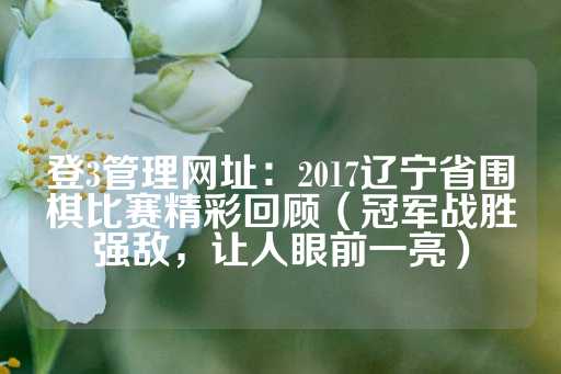 登3管理网址：2017辽宁省围棋比赛精彩回顾（冠军战胜强敌，让人眼前一亮）