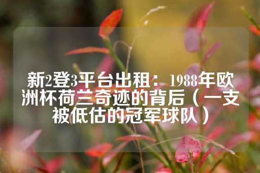 新2登3平台出租：1988年欧洲杯荷兰奇迹的背后（一支被低估的冠军球队）