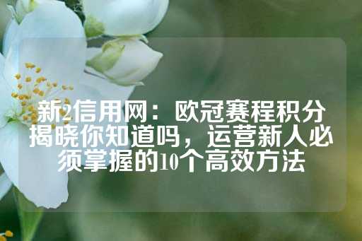 新2信用网：欧冠赛程积分揭晓你知道吗，运营新人必须掌握的10个高效方法