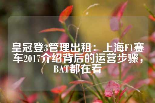 皇冠登3管理出租：上海F1赛车2017介绍背后的运营步骤，BAT都在看