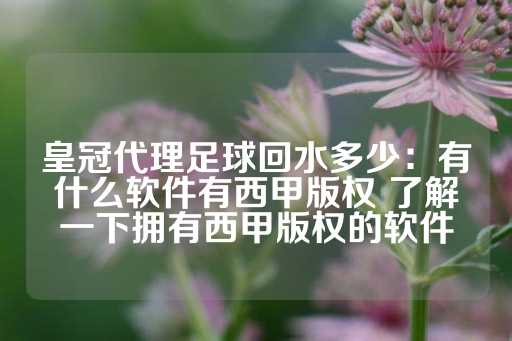 皇冠代理足球回水多少：有什么软件有西甲版权 了解一下拥有西甲版权的软件