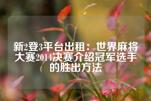 新2登3平台出租：世界麻将大赛2014决赛介绍冠军选手的胜出方法-第1张图片-皇冠信用盘出租