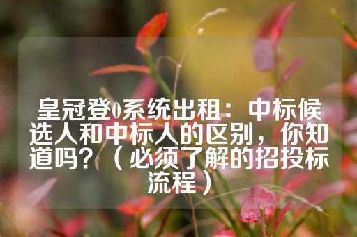 皇冠登0系统出租：中标候选人和中标人的区别，你知道吗？（必须了解的招投标流程）-第1张图片-皇冠信用盘出租