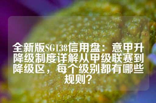 全新版SG138信用盘：意甲升降级制度详解从甲级联赛到降级区，每个级别都有哪些规则？