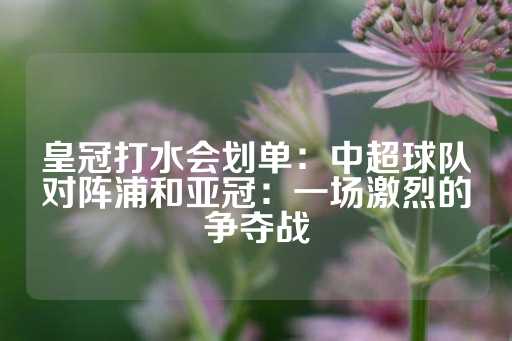 皇冠打水会划单：中超球队对阵浦和亚冠：一场激烈的争夺战-第1张图片-皇冠信用盘出租