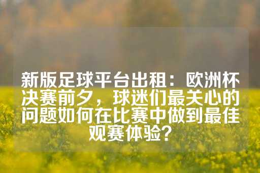 新版足球平台出租：欧洲杯决赛前夕，球迷们最关心的问题如何在比赛中做到最佳观赛体验？-第1张图片-皇冠信用盘出租