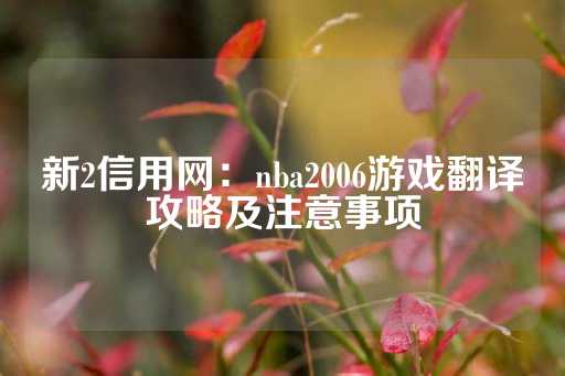 新2信用网：nba2006游戏翻译攻略及注意事项-第1张图片-皇冠信用盘出租