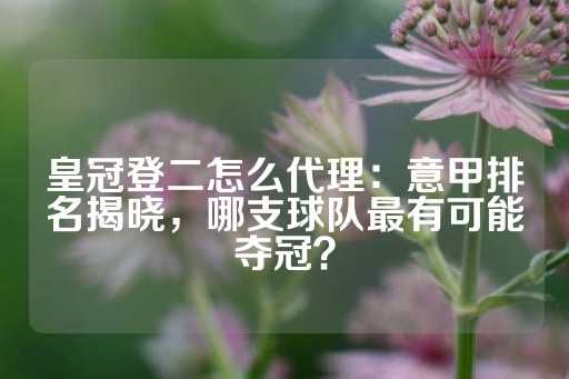 皇冠登二怎么代理：意甲排名揭晓，哪支球队最有可能夺冠？