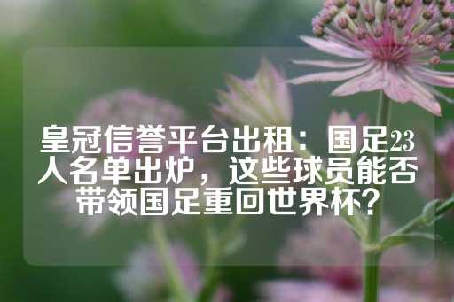 皇冠信誉平台出租：国足23人名单出炉，这些球员能否带领国足重回世界杯？