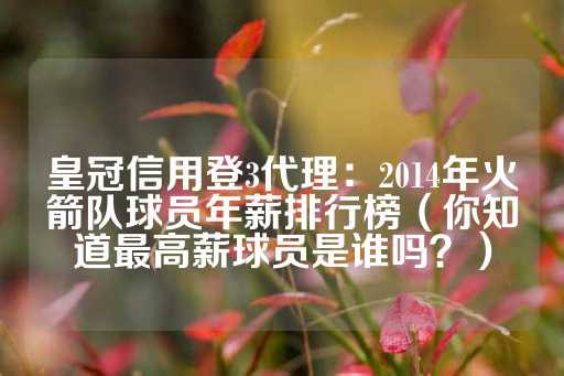 皇冠信用登3代理：2014年火箭队球员年薪排行榜（你知道最高薪球员是谁吗？）