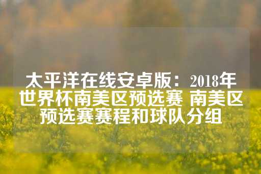 太平洋在线安卓版：2018年世界杯南美区预选赛 南美区预选赛赛程和球队分组