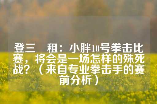 登三岀租：小胖10号拳击比赛，将会是一场怎样的殊死战？（来自专业拳击手的赛前分析）