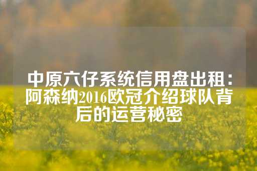 中原六仔系统信用盘出租：阿森纳2016欧冠介绍球队背后的运营秘密