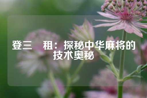 登三岀租：探秘中华麻将的技术奥秘