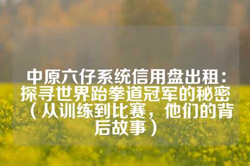 中原六仔系统信用盘出租：探寻世界跆拳道冠军的秘密（从训练到比赛，他们的背后故事）