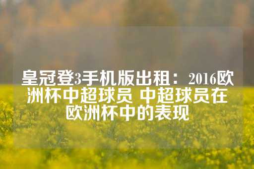 皇冠登3手机版出租：2016欧洲杯中超球员 中超球员在欧洲杯中的表现