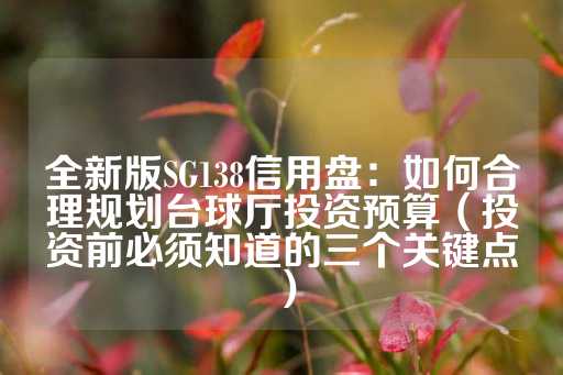 全新版SG138信用盘：如何合理规划台球厅投资预算（投资前必须知道的三个关键点）