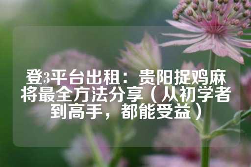 登3平台出租：贵阳捉鸡麻将最全方法分享（从初学者到高手，都能受益）