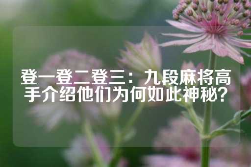 登一登二登三：九段麻将高手介绍他们为何如此神秘？-第1张图片-皇冠信用盘出租